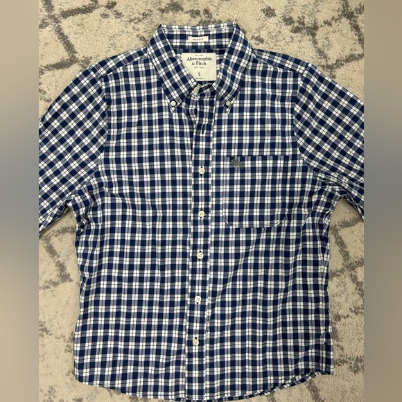 Abercrombie & Fitch Men’s Blue and White Plaid Button Down Muscle Shirt L - Picture 4 of 5